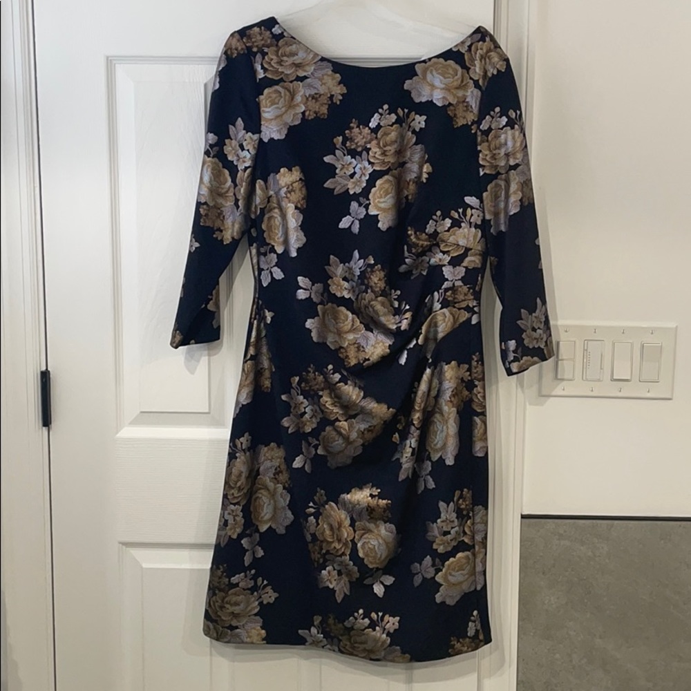 Jessica Howard Navy Blue Gold Floral Dress